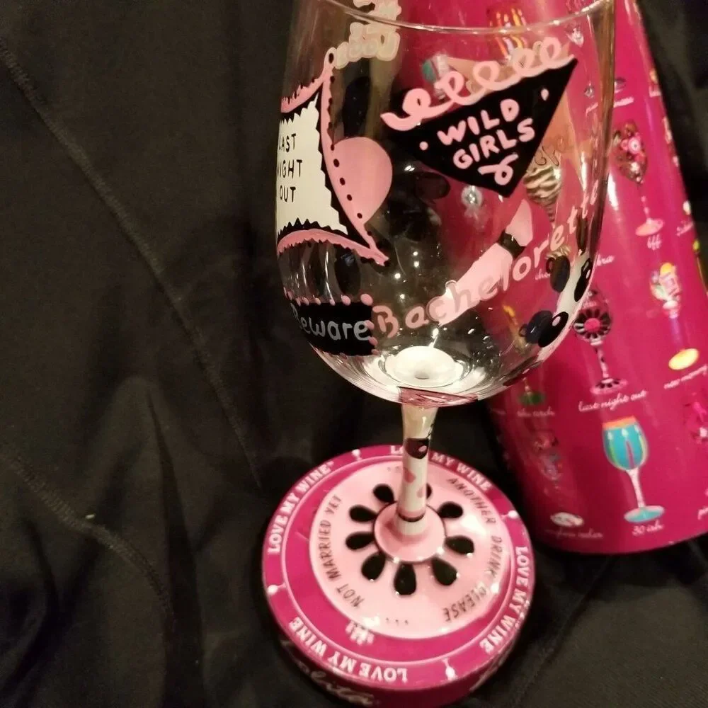 Lolita Handpainted Bachelorette Wine Glass Last Night Out Bride 15 oz New